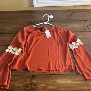 Forever 21 Terracotta Blouse with Lace Sleeves